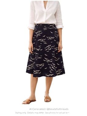Coastal Chic A-Line Skirt Navy Cream Pleated Euro Summer XS